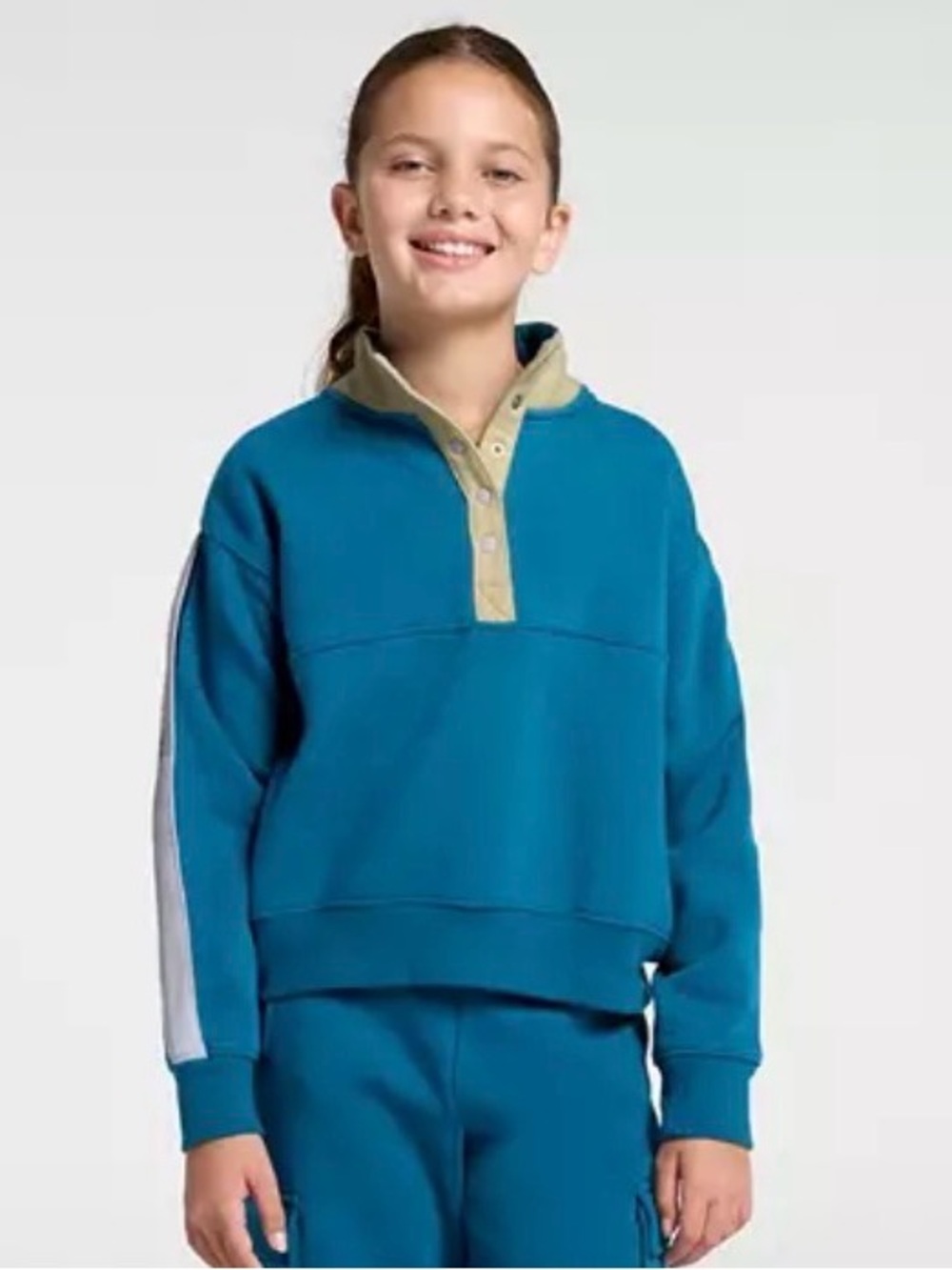 DSG Teal Pullover Snap-Front Hoodie with Cream Placket